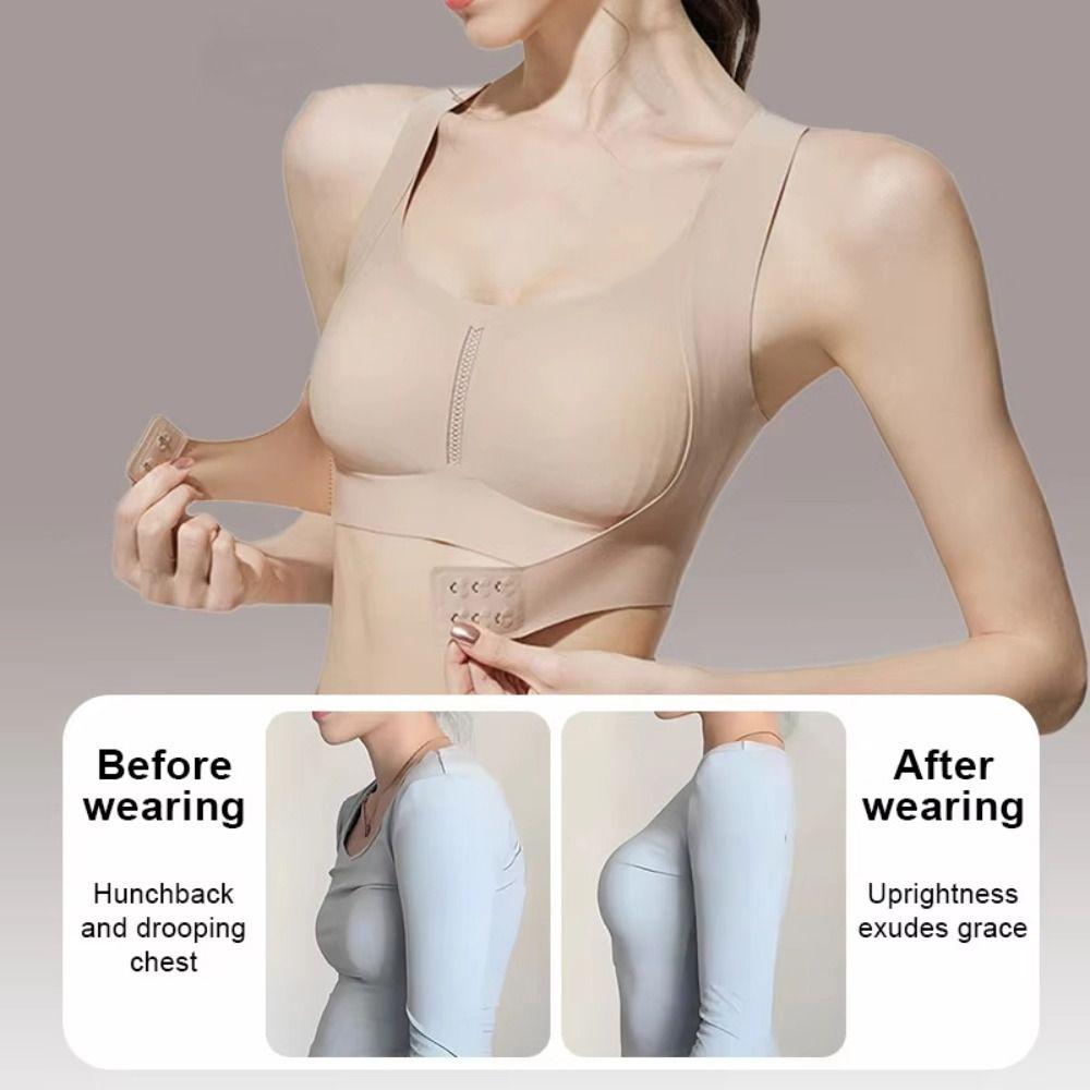 2 In 1 Posture Corrector Bra Shockproof Adjustable Front Closure Bra Full Cup Breathable Anti-Sagging Brassiere Daily Wear
