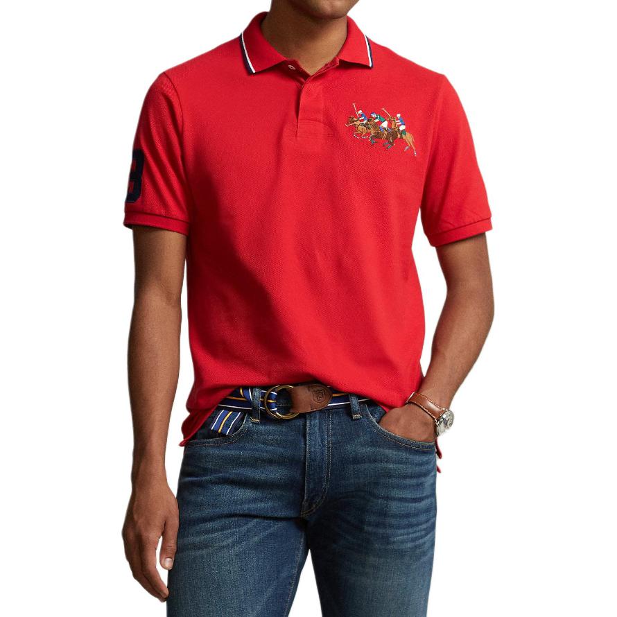 Polo Ralph Lauren SS23 Tiermuster Straight Fit Kurzarm Poloshirt Herren Oberteile Leuchtendrot 710900614-002