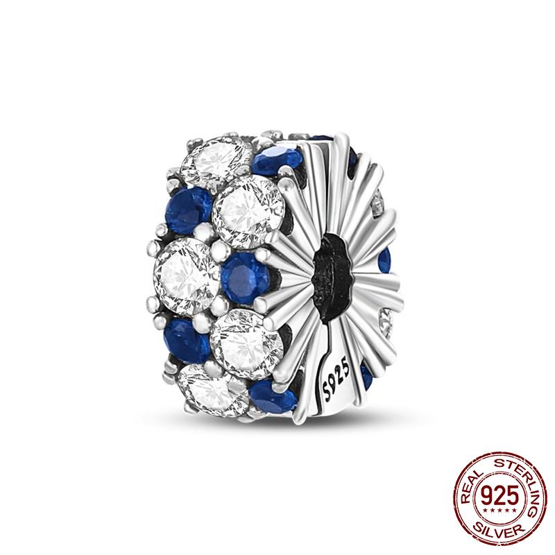 925 Silver Clasp CZ Pave Daisy Beads Stopper Clip Fit Original Bracelet Jewelry 1