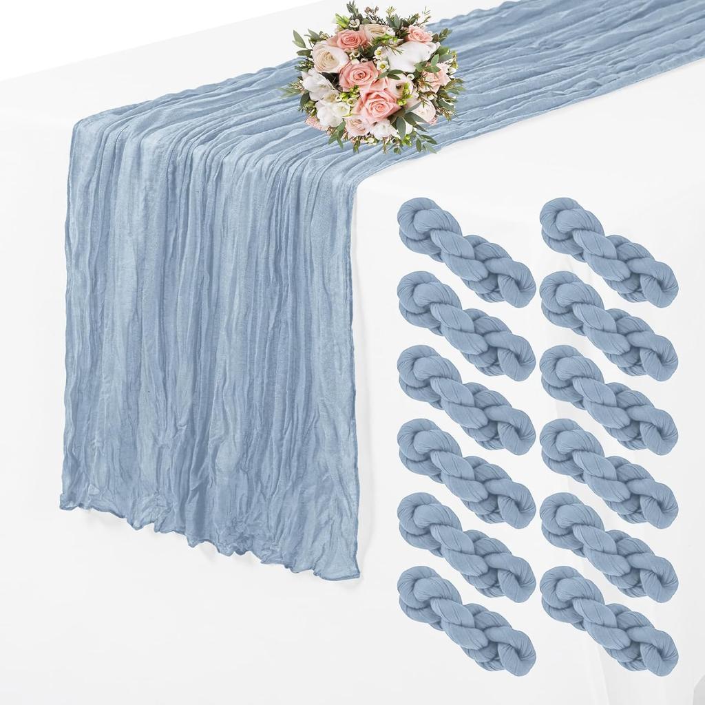 12Pcs Semi-Sheer Gauze Sage Green Table Runners Vintage Rustic Wedding Birthday Wedding Decoration Banquets Arches Boho Decor