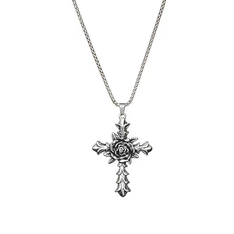 Retro Rose Cross Hip-Hop Necklace: European & American Style, Cool Disco Chain for Men & Women