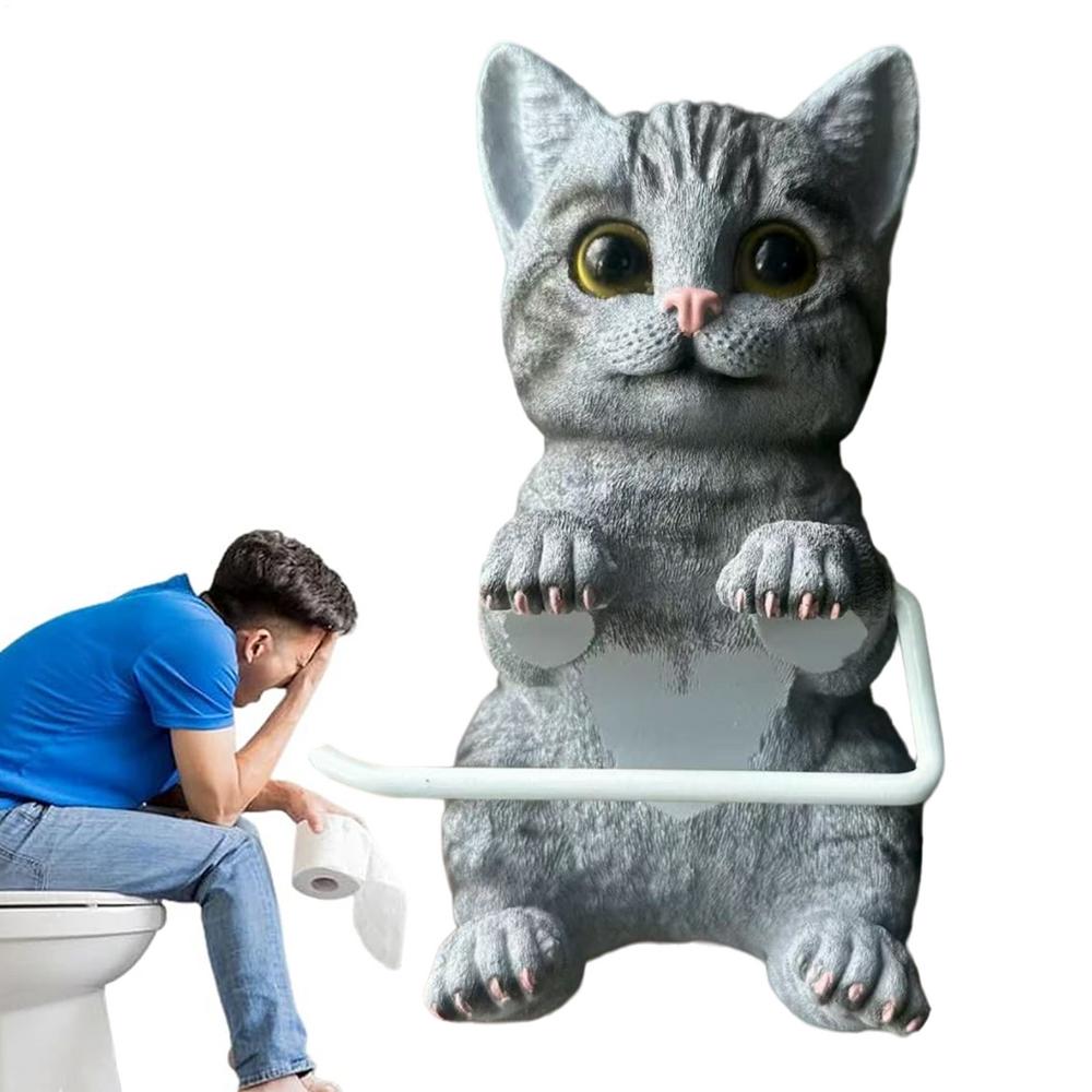Toilet Roll Holder Wall Mount Cat Home Decor Funny Toilet Tissue Holder Roll Stand for Bathroom Kitchen Counter Office Apartment