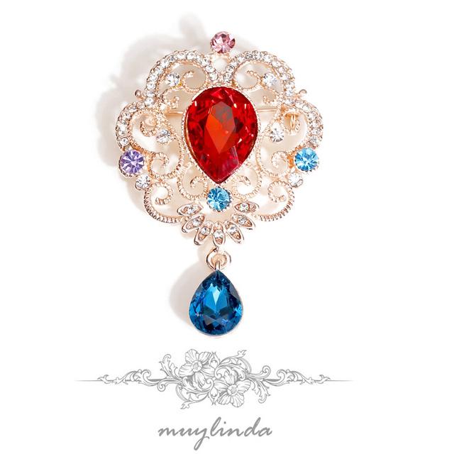 Fashion Retro Exquisite Baroque Water Drop Crystal Pendant Scarf Buckle Brooch Brooch