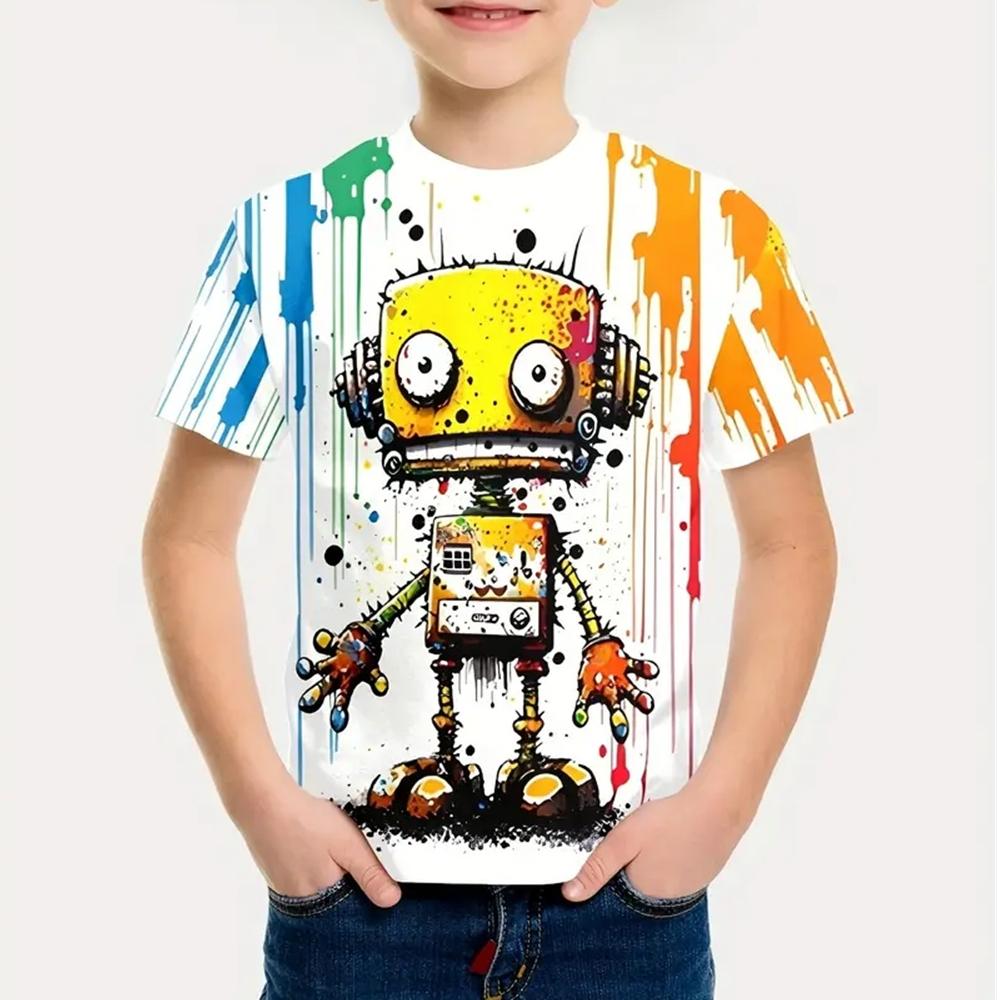 Letní trička pro chlapce s 3D potiskem kreslených obrázků, pohodlná, s kulatým výstřihem, krátkým rukávem, venkovní oblečení pro děti