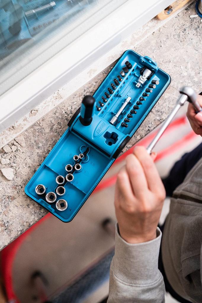 HAZET Smart Case Socket Wrench 10 Hex Sockets 21 Bits Ratchet Chrome Plated Professional Tool Set with Compact for Imported in 856-1HP Set, 38-piece,