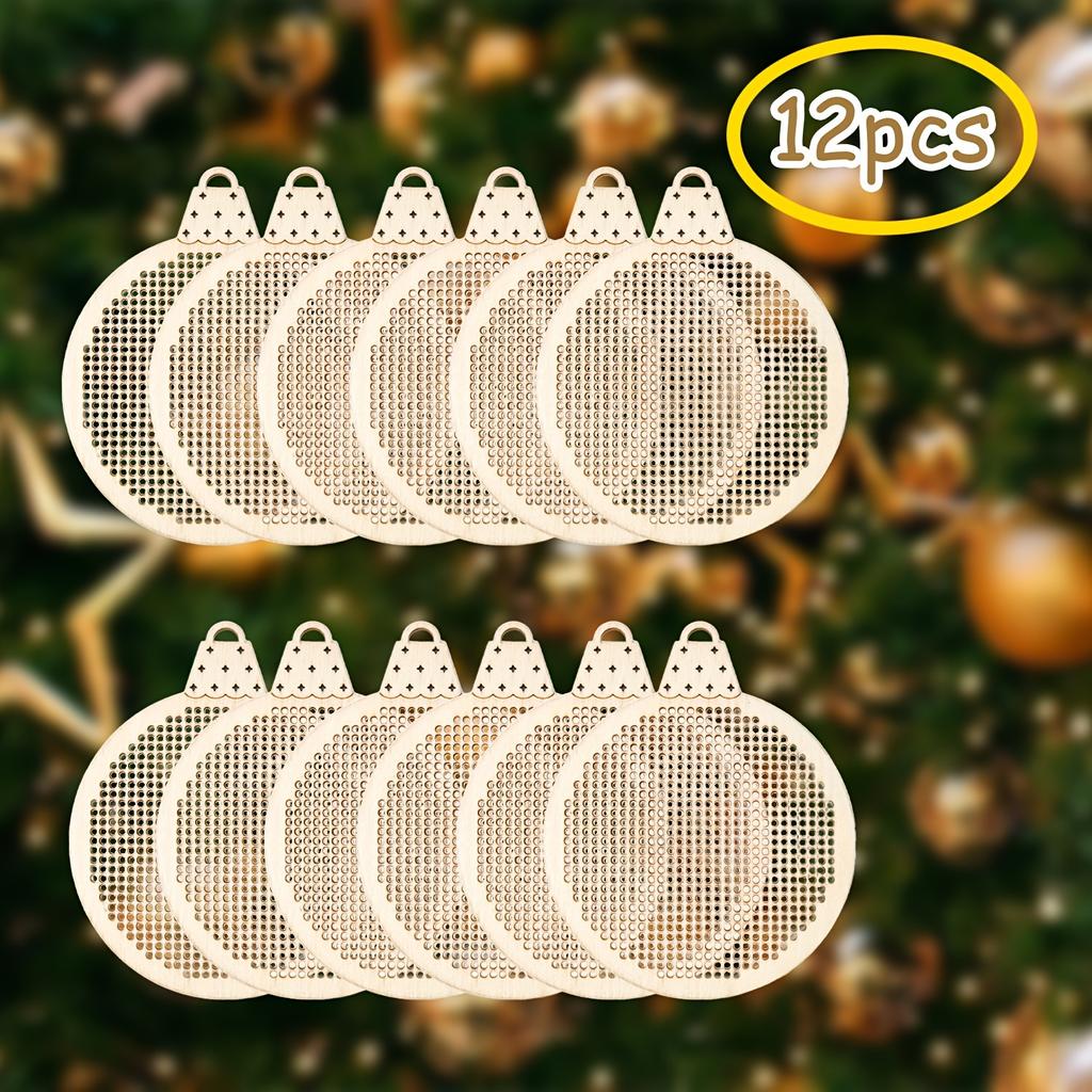 Wooden Christmas Cross Stitch Pendants, 3D Embroidery Ornament DIY Crafts, Festive Tree Decorations  Ribbon and Thread, Artistic Needlework Supplies