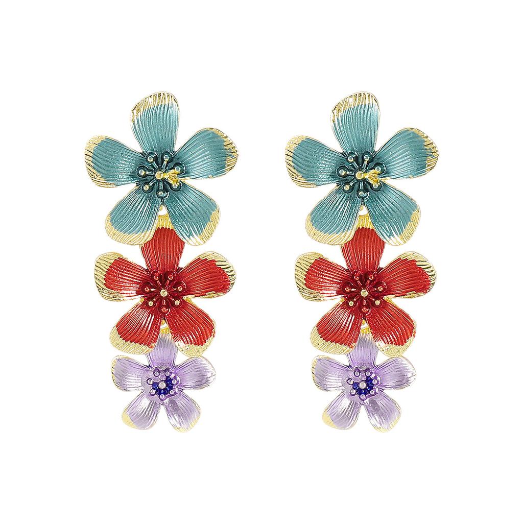 Fashion Runway Style Enamel Flower Earrings Women Minority Design Exquisite Ins Style Same Style Fashion Ear Jewelry