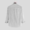 Men's Spring and Fall Retro Striped Long-sleeved Shirt Stand-up Collar Casual Shirt Loose Cotton Shirt