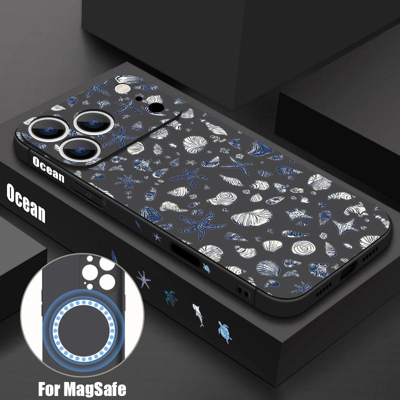 Magnetic For Magsafe Case For iPhone 17 Pro Max Colorful Ocean Pattern Soft Silicone Phone Back Cover For iPhone 16 15 14 13 Pro Max 16e 17e