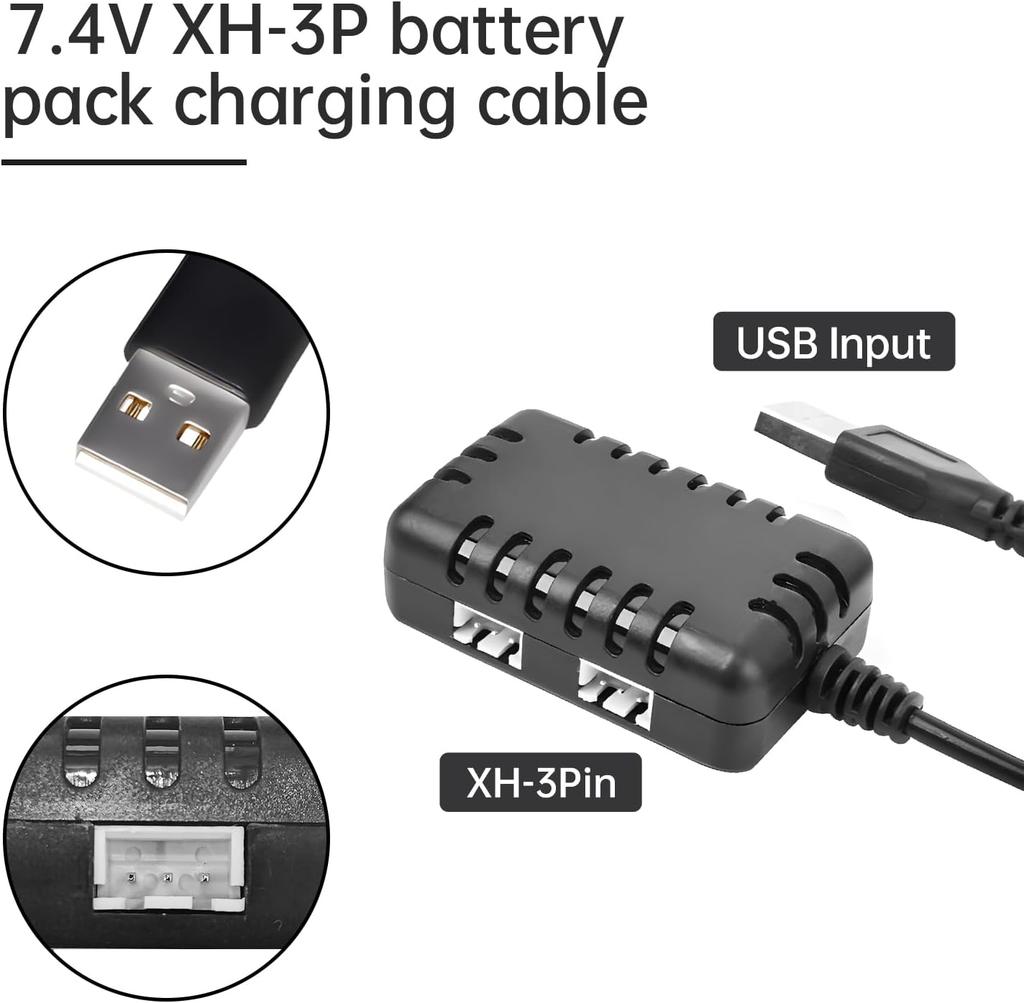 2x 7.4V 3000mAh 15C 2S Li-ion Battery with T Plug and 2-in-1 Charger – for WLtoys 12423 MJX 14301 14302 14303 H16PL RC Car 1/10 1/12 1/16 Scale