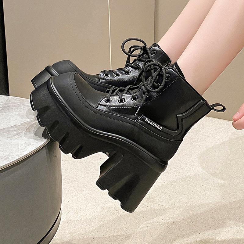 

Ankle Boots for Women High Heels Lace Up Shoes Platform Designer Pumps Winter Woman 2025 Chunky Goth Chelsea Botas Femme 39 чёрный