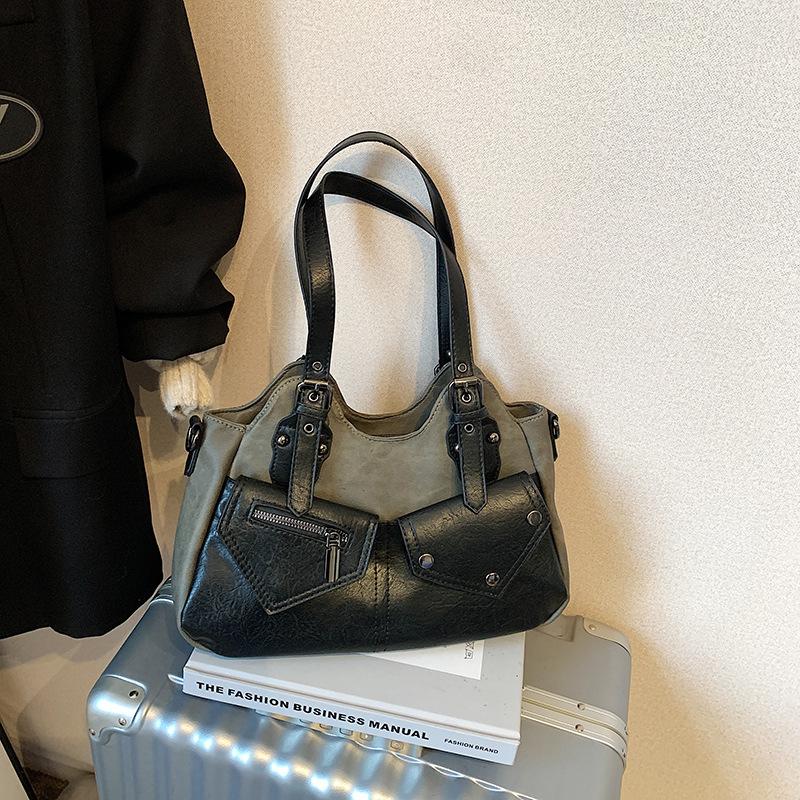 

Ретро европейская и американская сумка большой вместимости 2024 новая портативная сумка-мессенджер сращиваемая женская сумка простая повседневная сумка подмышкой темно-зеленого