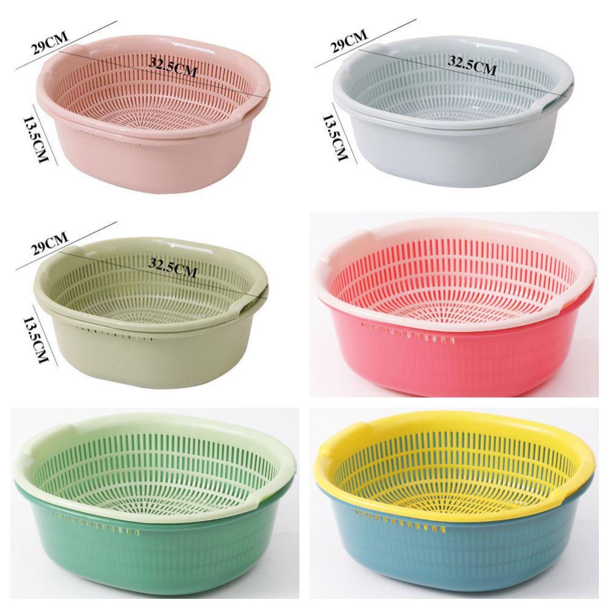 Double Layer Plastic Vegetable and Fruit Washing Basket Dish Rack