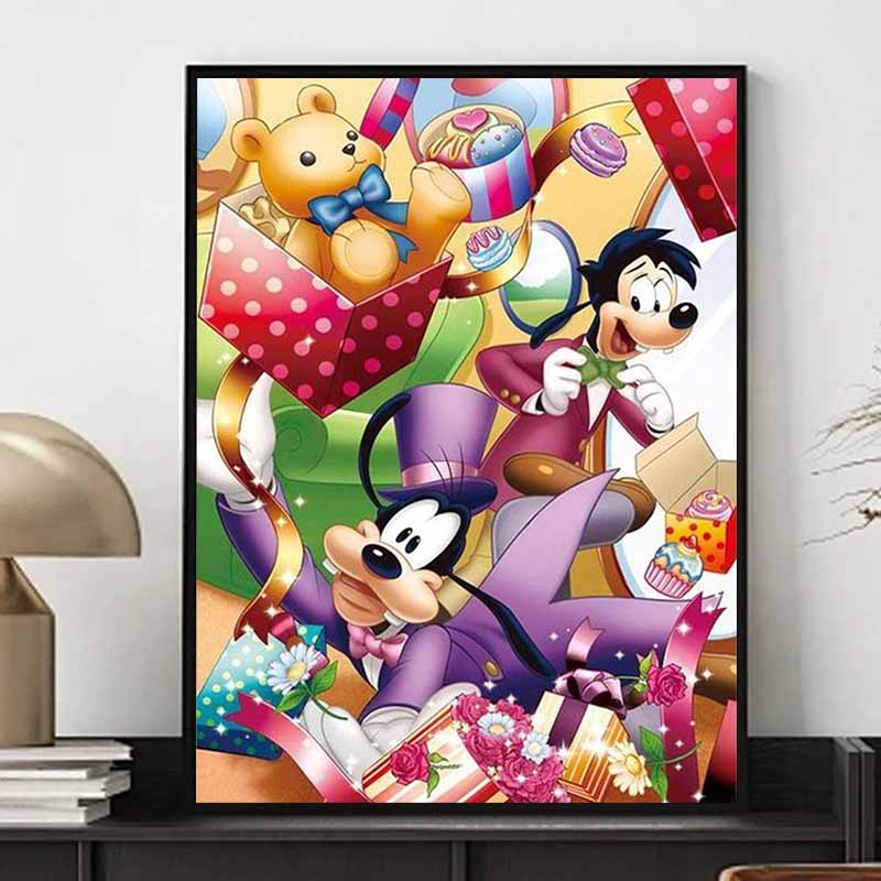 Disney Diamond Painting Goofy und Max Geburtstagsparty Thema Illustration Cartoon 5D Diamant Kreuzstich Mosaik Heimdekoration Geschenk