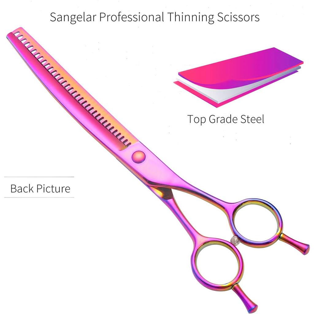 SANGELAR 7 Inch Top Grade Super Jp440C Professional Pet Scissors Downward Curved Grooming Scissors Dog Hair Care Thinner Scissors