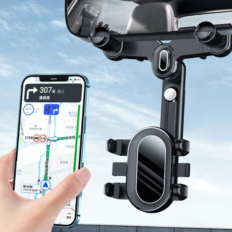 Rear View Glass Phone Holder,Rotatable and Retractable, Universals Mount, Cellphone Car Mount for 4''-7'' Device