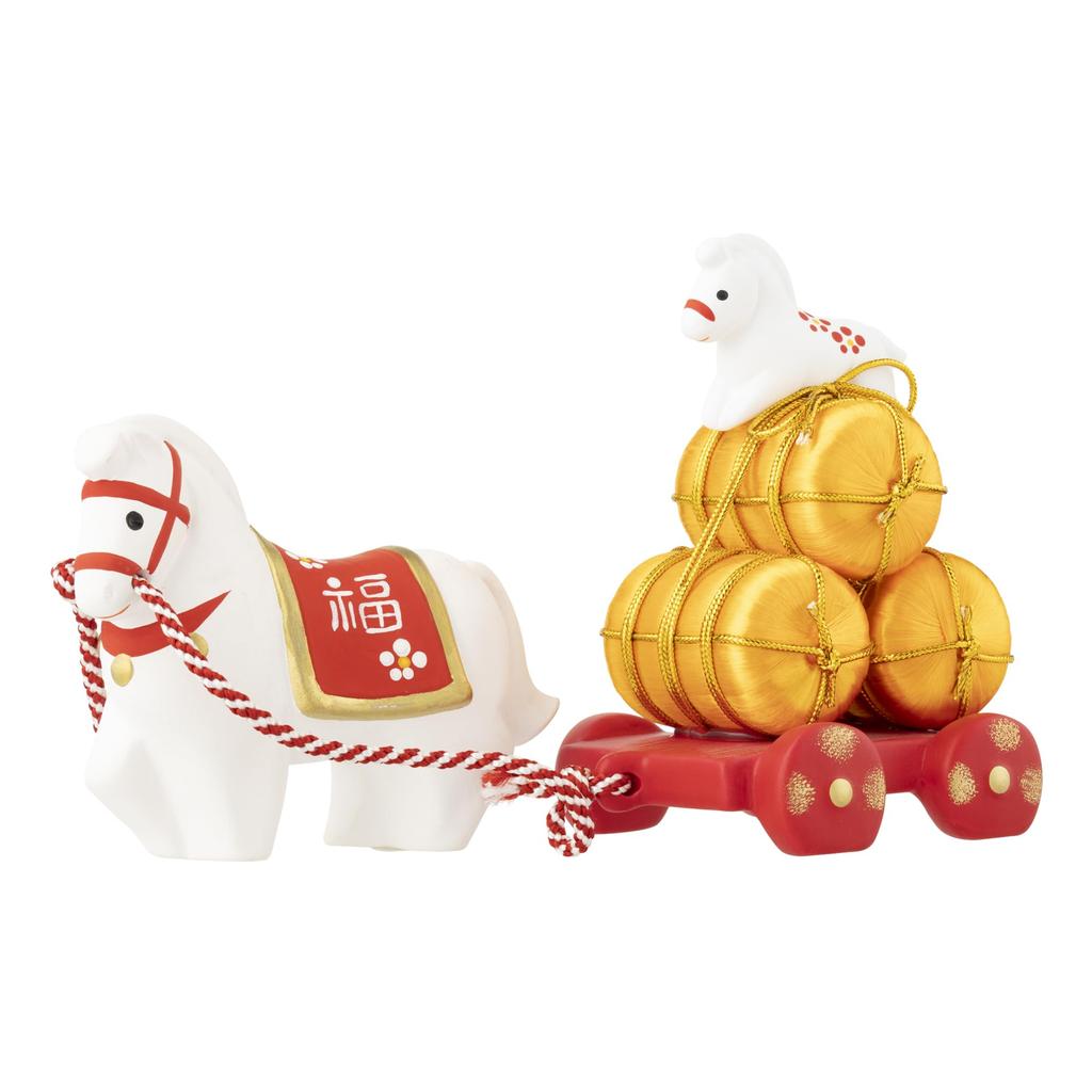 Seto Pottery Company 2026 Zodiac Figurine - Compact Horse Ornament - New Year's Decoration - Good Fortune - Treasure-Pulling Parent and Child Horse -