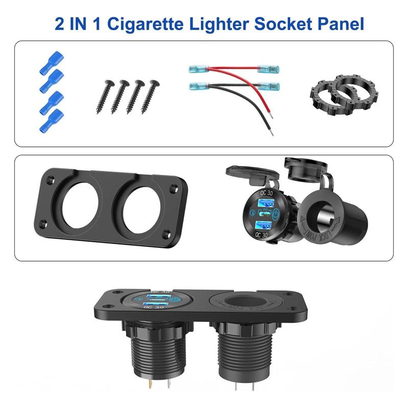 Qc3.0 Lighter Outlet Waterproof 12V/24V Dual Usb Type-C Car Charge Socket With Touch Switch For Car Motorcycle Rv Boat