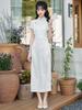 Spring new bright silk jacquard improved fashion girl cheongsam, sweet, small, fresh and gentle wind pearl buckle cheongsam