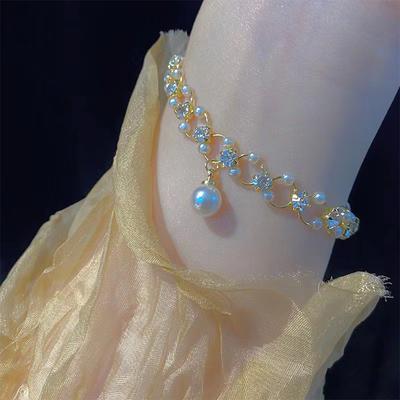 Simple Retro Diamond Pearl Bracelet Fashion Elegant Alloy Bracelet Jewelry Accessories for Women