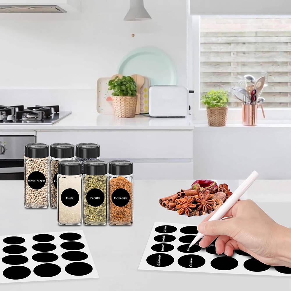 Glass Spice Jars with Labels,4oz Spices Containers Spice Jars with Black Shaker Lids,Empty Containers for Spice, Silicone Funnel