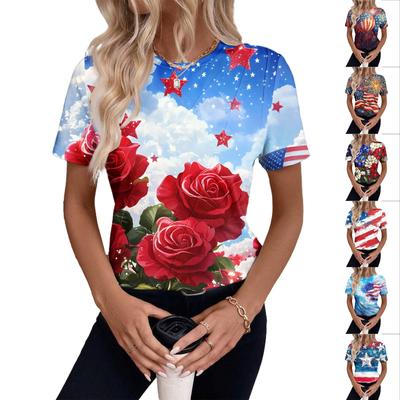 Women's Short Sleeve Independence Day Print Top