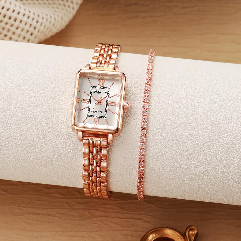 No Gift Box New Style Steel Strap Women's Square Ins Style Niche Korean Version Student Quartz Watch   Bracelet 2-piece Set