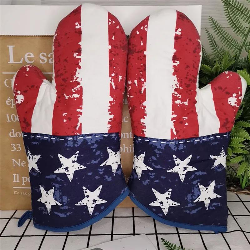 1Pc 18x33cm Cotton Vintage Printed Large Baking Glove Microwave Oven Mitts Insulation Kitchen Tool Party Gift