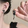 1 Pair Cute Black Cat Drop Earrings Cartoon Big Eyes Swing Tail Fashion Jewelry for Girls Cosplay Daily Wear