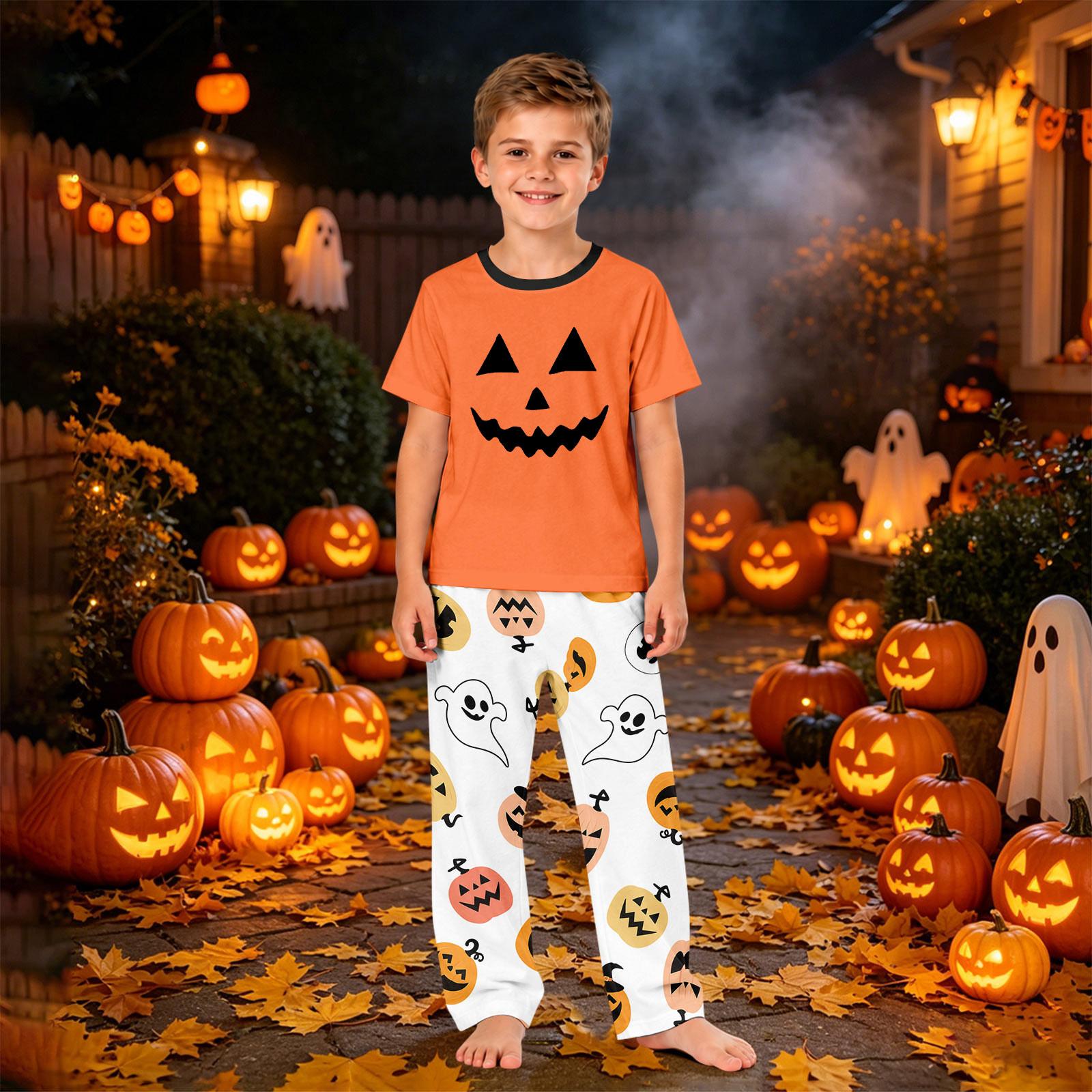 Family Matching Halloween Printed Short Sleeve Pajama Set for Women Men Kids 4 Years