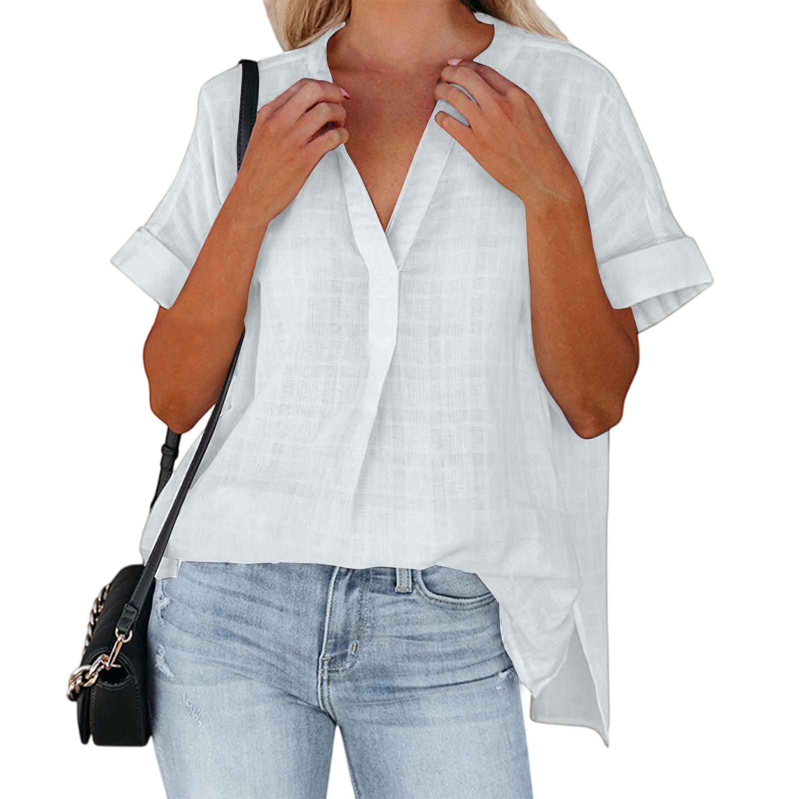 

Женский повседневный модный топ с V-образным вырезом и короткими рукавами XL белый