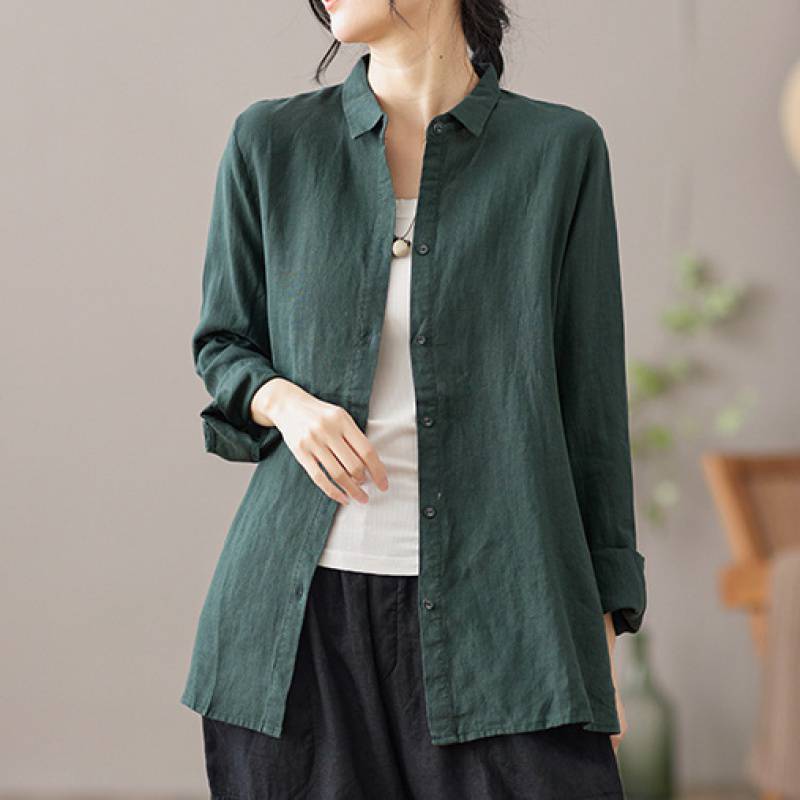 Spring Autumn Button Shirts Casual Turn Down Collar Womens Long Sleeve Blouse