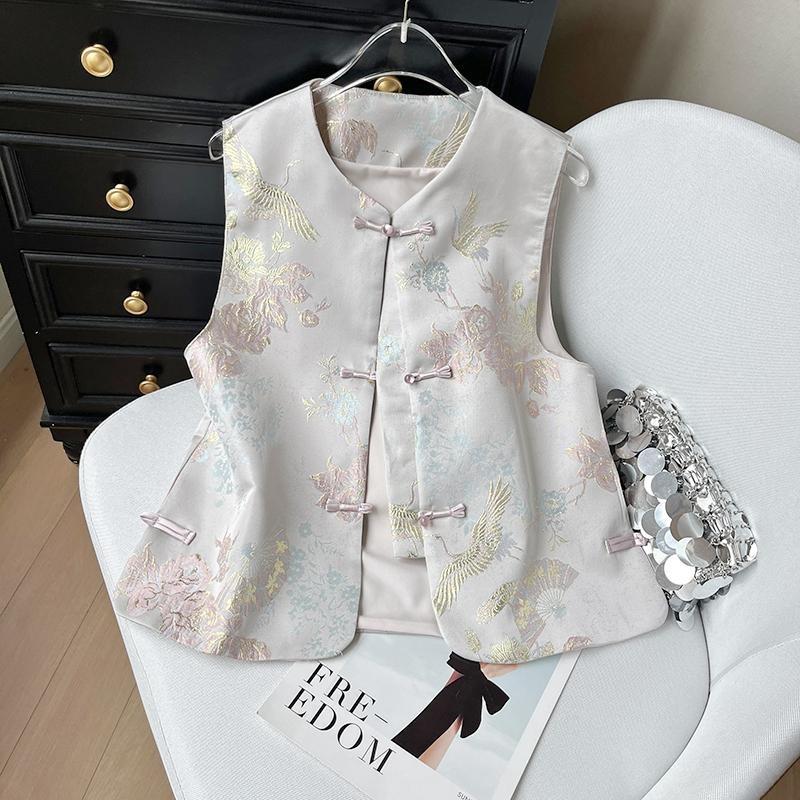 Disc button jacquard vest women's spring and summer 2025 new high-end vest sleeveless top