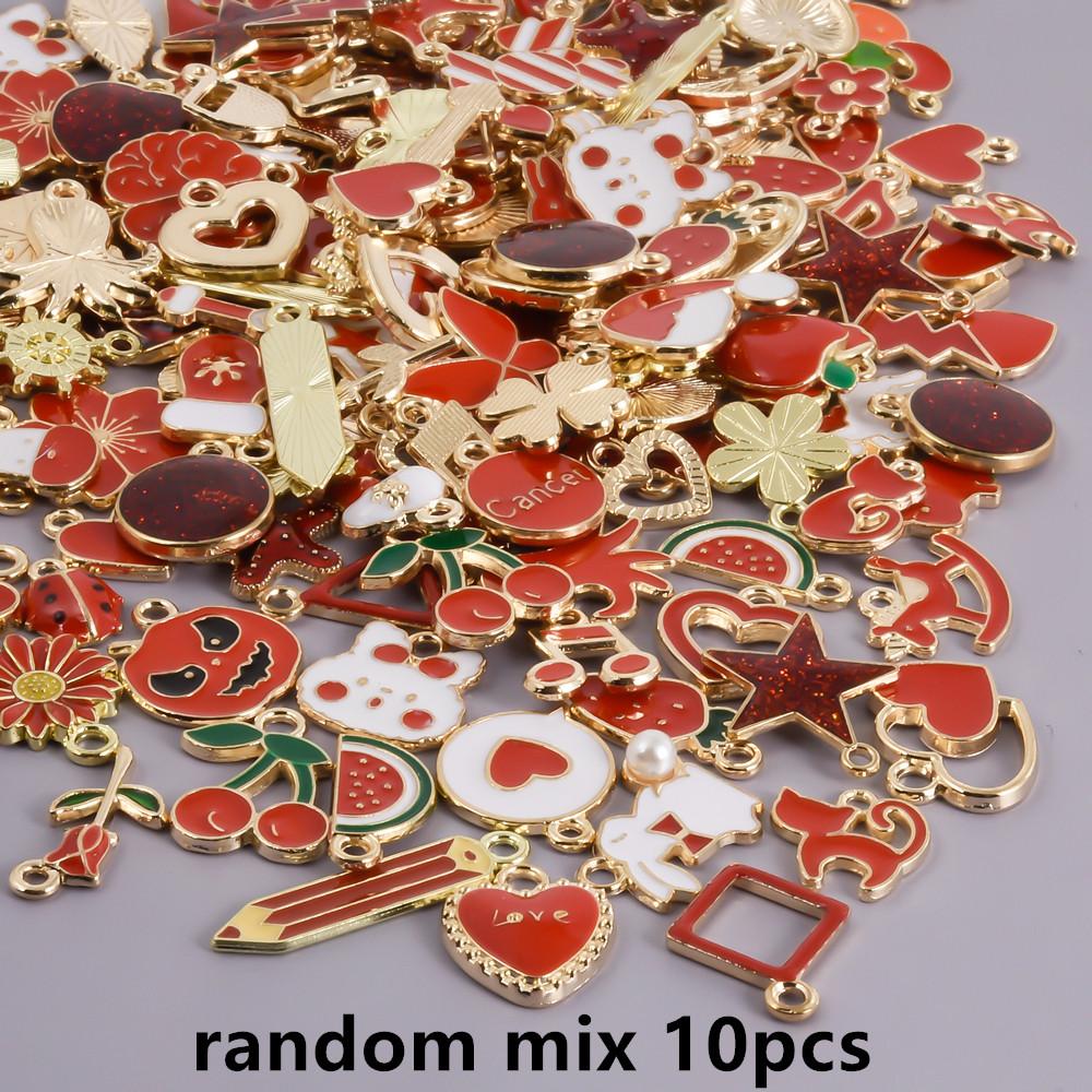

Red Oil Drop Different Style Random Mix Fruit Heart Flower Bulk Charm For Jewelry Making Bracelets Necklace Keychain DIY Pendant