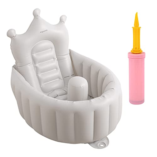 

Ange Smile Crown Baby Bath, Suitable for Babies from Newborns, Compact, with Hand Pump, Anti-Slip Stopper, High Backrest, and Drying Hook, Gray
