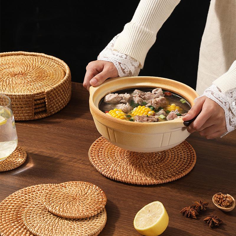 Table Mat Handmade Rattan Creative Placemat Dining Table Bowl Mat Plate Mat Heat Insulating Mat Non-Slip Mat Simple Fashion
