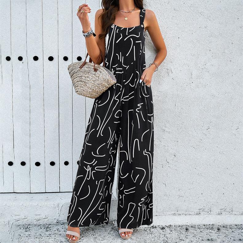 Women's Casual Jumpsuits Collection, Sleeveless Rompers in Multiple Prints & Solids, Elastic Waist Wide Leg One-Piece Outfits