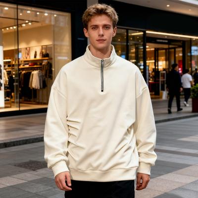Men Quarter Zip Sweatshirt Mock Neck Fleece Lined Pullover Solid Color Loose Casual Warm Sweatshirt for Winter Sports Street Party Wear