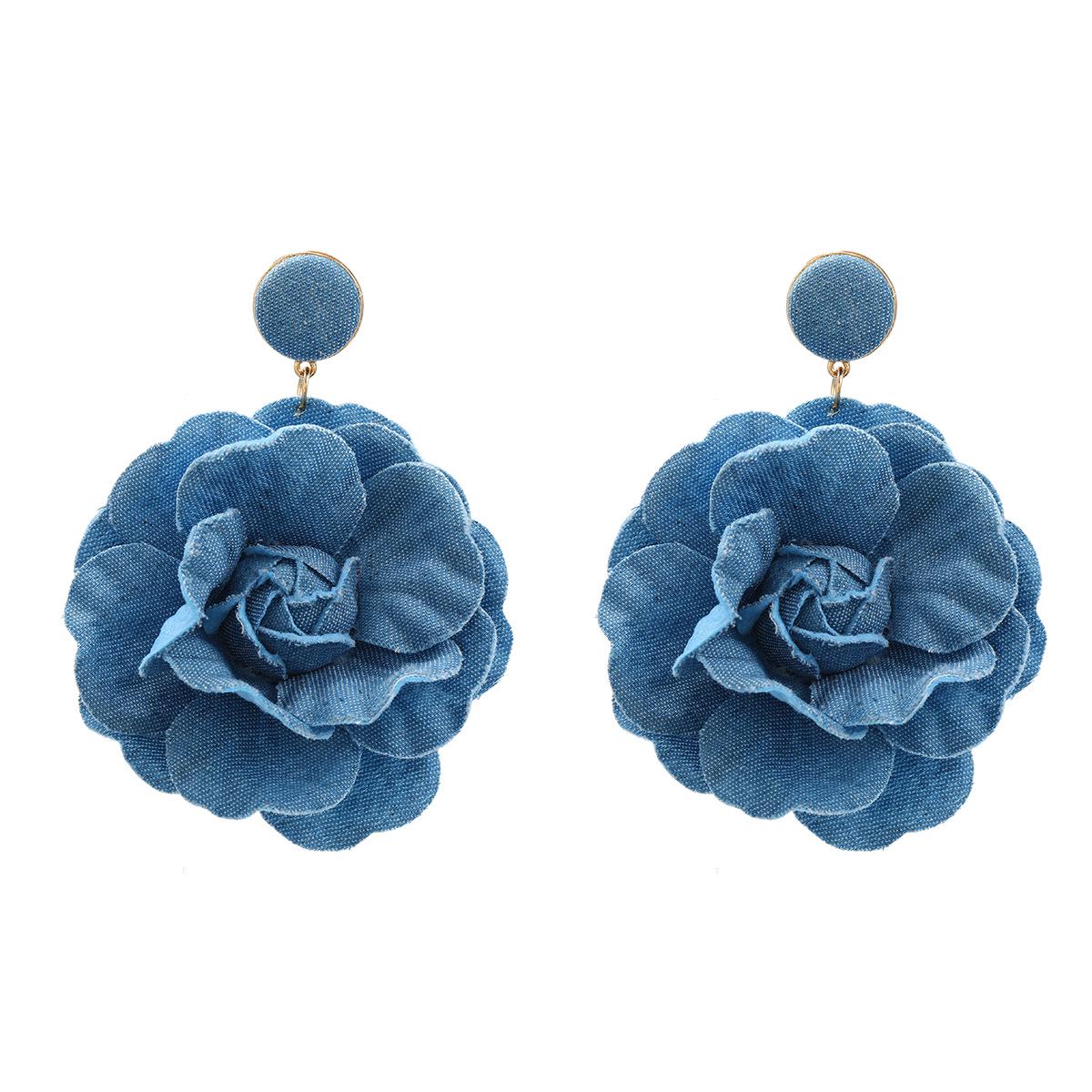 

Тканевые серьги Голубая роза с цветочным узором - Модные преувеличенные женские украшения для осени/зимы синий/ярко-розовый