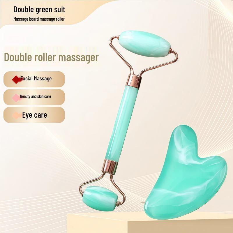 Rose Quartz Heart-Shaped Double-Headed Facial & Body Roller and Gua Sha Massage Set