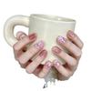 100% HANDMADE Short Round Fake Nail With Glue Short Aurora Butterfly Acrylic Press on Artificial Fake nails Reusable Nails