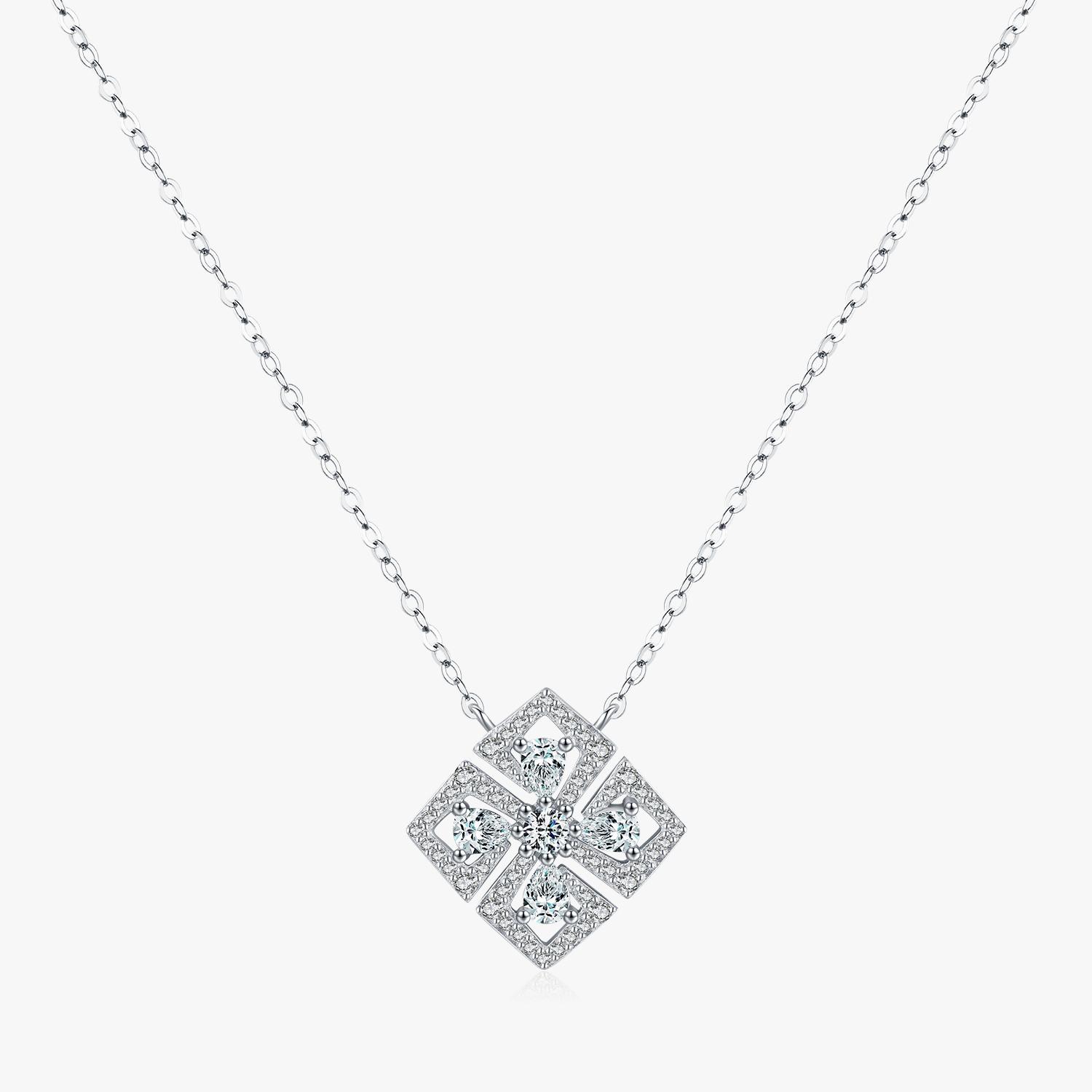 Classic Flower Water Drop 5A CZ Necklace Wedding Jewelry 925 Sterling Silver Sparkling Luxury Pendant Necklace for Women 40cm+5cm