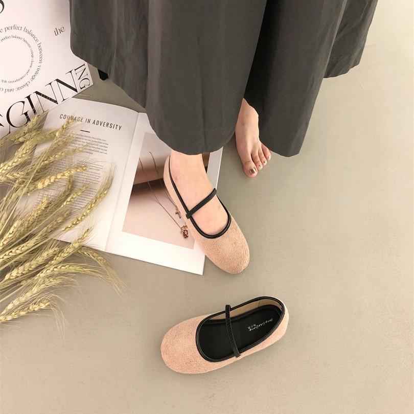 Huge Soft! Spring New Ballet Flats Comfortable Round Head Cow Flip Grandma Shoes Simple Soft Sole Beanie Shoes