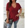 QICED Camicette e camicie da donna con scollo a V, maniche corte, stampa tinta unita casual alla moda