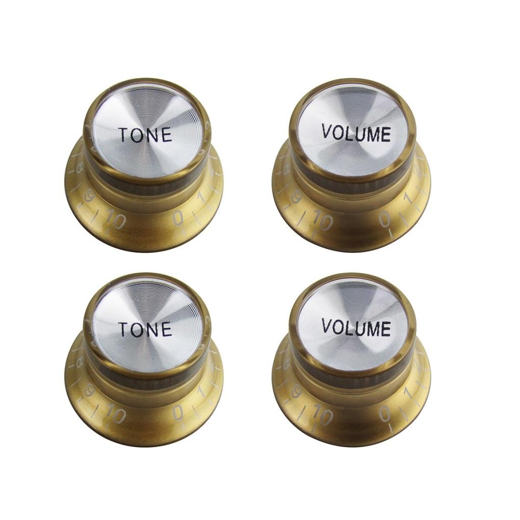 FLEOR 4pcs 2T2V Vintage LP Guitar Volume Tone Control Knobs 18-Splines with Aluminum Top Electric Guitar Parts