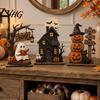 Haunted House Tabletop Sign 3Pcs Halloween Wooden Decorations, Fall Ornaments with Ghost Black Cat Pumpkin Spooky Cute Home Accents Elements,