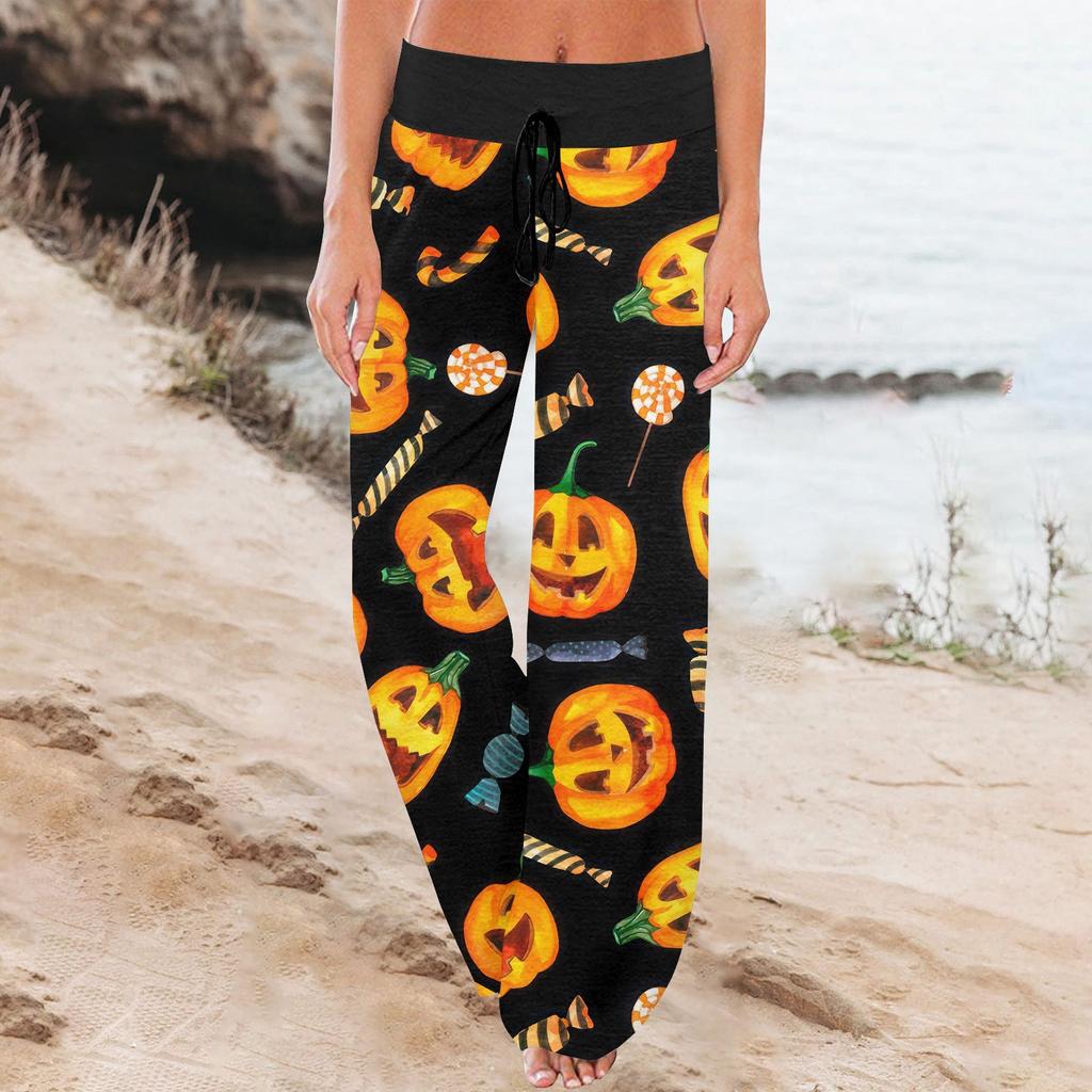 Damen Sporthose Schlafhose Bedruckte Hose mit Kordelzug und weitem Bein Freizeithose mit Taschen