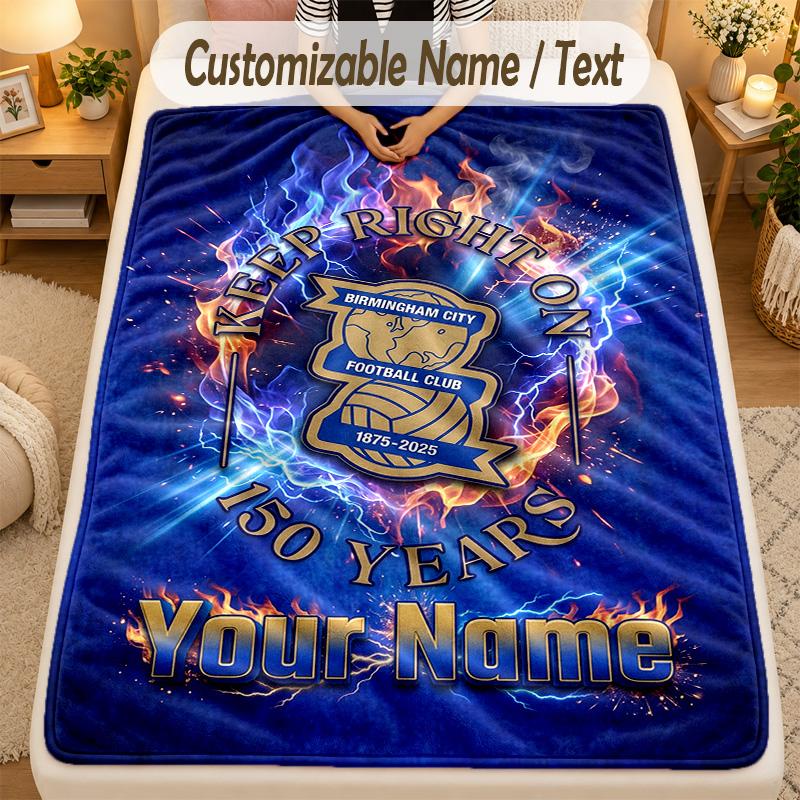 Flannel BlanketBIRMINGHAM CITY Football Custom Name Text Personalized Soft Warm Throw Blanket Home Decor Gift