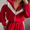 Fashion Casual Women's Clothing Cross-border European and American Long-sleeved Contrasting Color Sports Cardigan Trousers Set Street Style Set