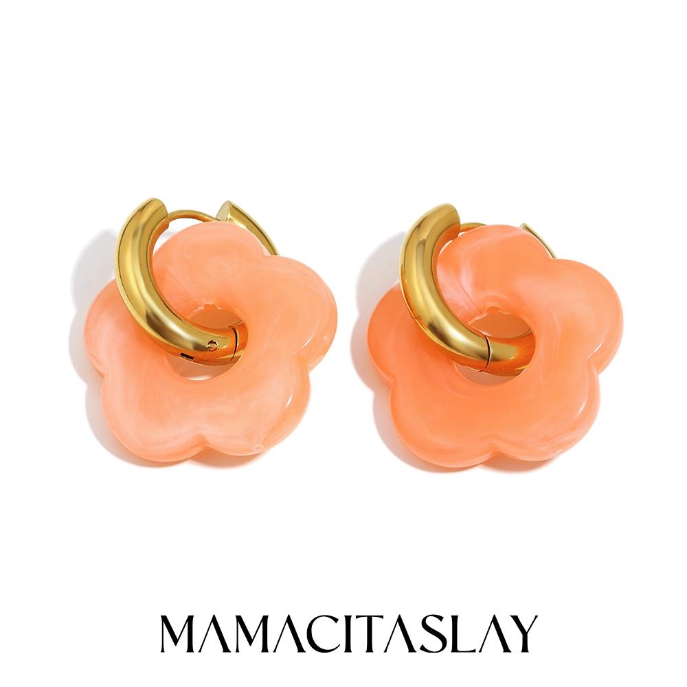 MamacitaSlay 316L Stainless Steel Acrylic Flower Hoop Earrings 18K Gold Plated Waterproof Jewelry Women's Elegant Earrings Gift
